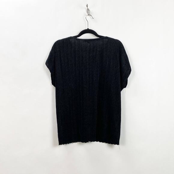 Notations 1X Plus Womens Solid Black Crinkle Top - Picture 4 of 5